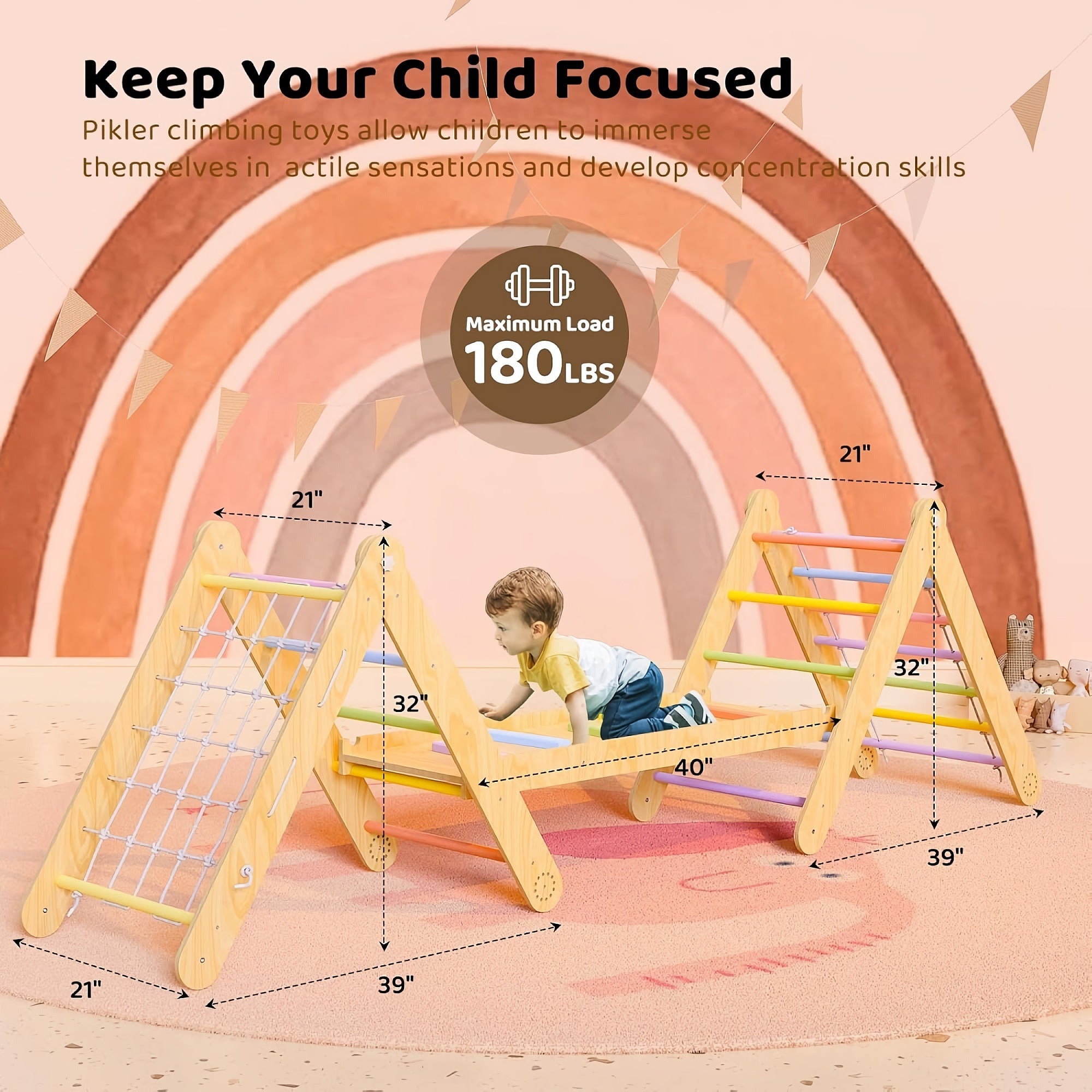 KICKDUCK 7-in-1 Pikler Triangle Set, Foldable Wooden Toddler Climbing Toy Set with Ramp, Climbing Rope, Ladder for Kids, Indoor, Playground - AA0401 KICKDUCK 7-in-1 Pikler Triangle Set, Foldable Wooden Toddler Climbing Toy Set with Ramp, Climbing Rope, Ladder for Kids, Indoor, Playground - AA0401